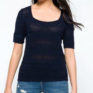 41 HAWTHORN Laina Pointelle Elbow Sleeve Sweater - XS - Navy